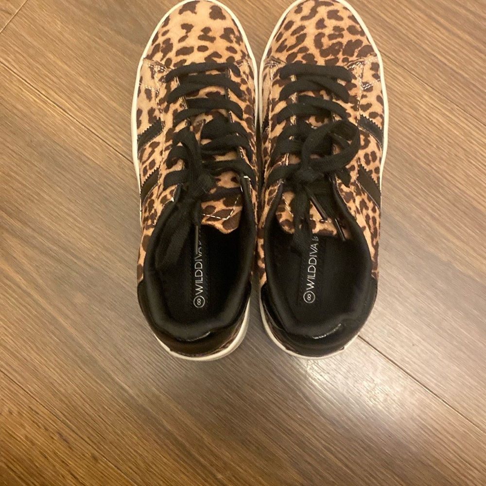 Wild Diva Brown and Black Sneakers with Animal Print